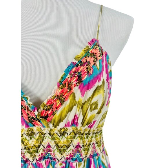 VTG Beaded Multicolored Maxi Dress | Boho Coastal Cowgirl Whimsigoth Festival M - Picture 12 of 16